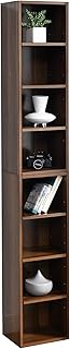 8 Tier Tall Narrow Bookshelf, 71" Small Corner Tall Skinny Bookcase, Slim CD DVD Media Tower Rack with Adjustable Shelves for Small Space, Bedroom, Living Room, Office, Walnut