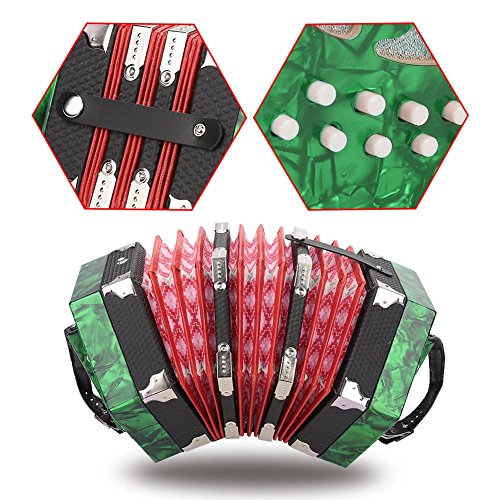 Concertina, Professional 20 Buttons Accordion Concertina Anglo-Style Musical Instrument Accessory with Carrying Bag(Green) - Thumbnail 6