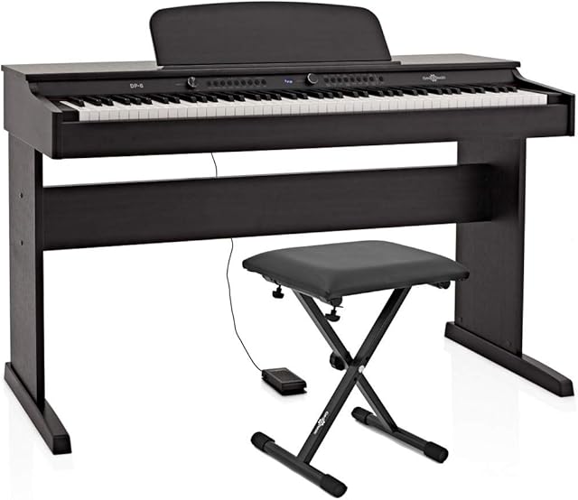 Gear4music DP-6 Digital Upright Piano 88 Weighted Keys with Bench