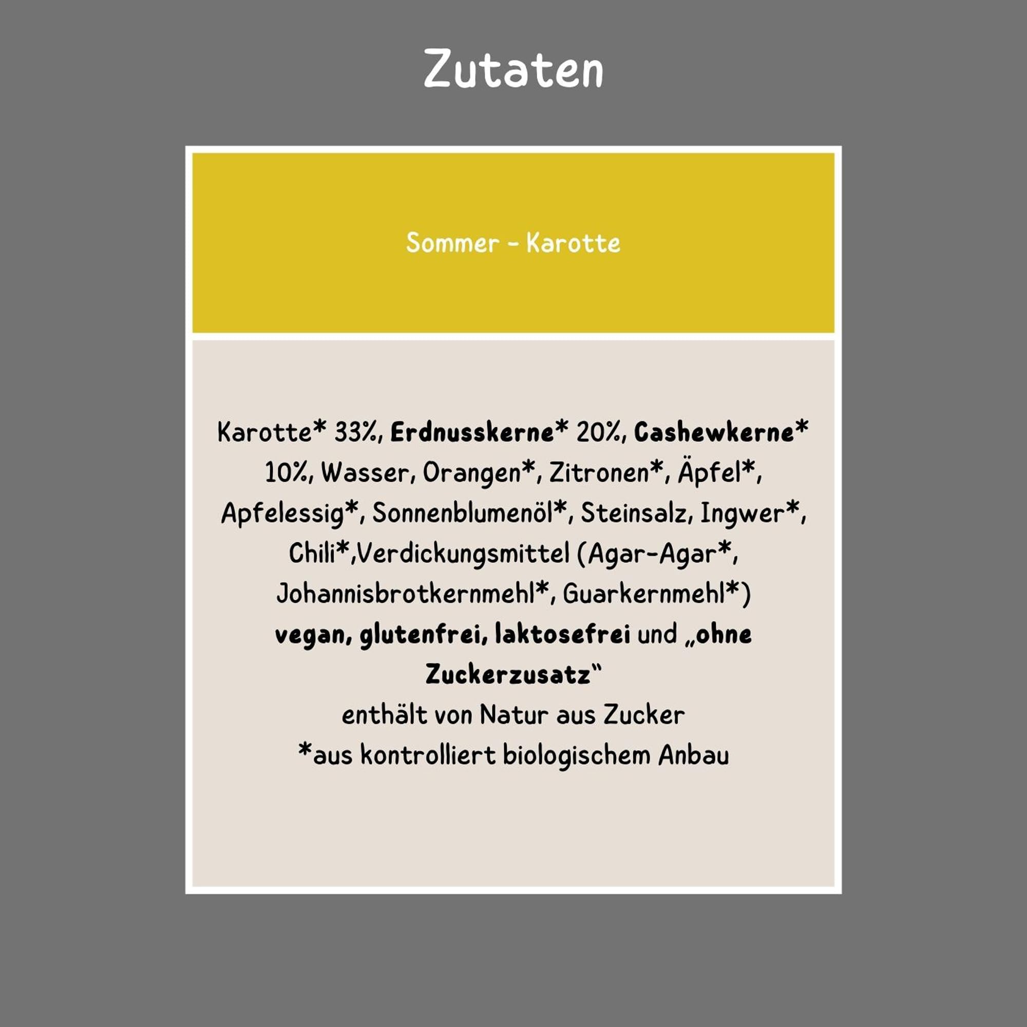 Vegannett Bio Brotaufstrich 6x 135g - Sommer-Karotte mit Cashew und Erdnuss - vegan, glutenfrei, laktosefrei und „ohne Zuckerzusatz“ enthält von Natur aus Zucker