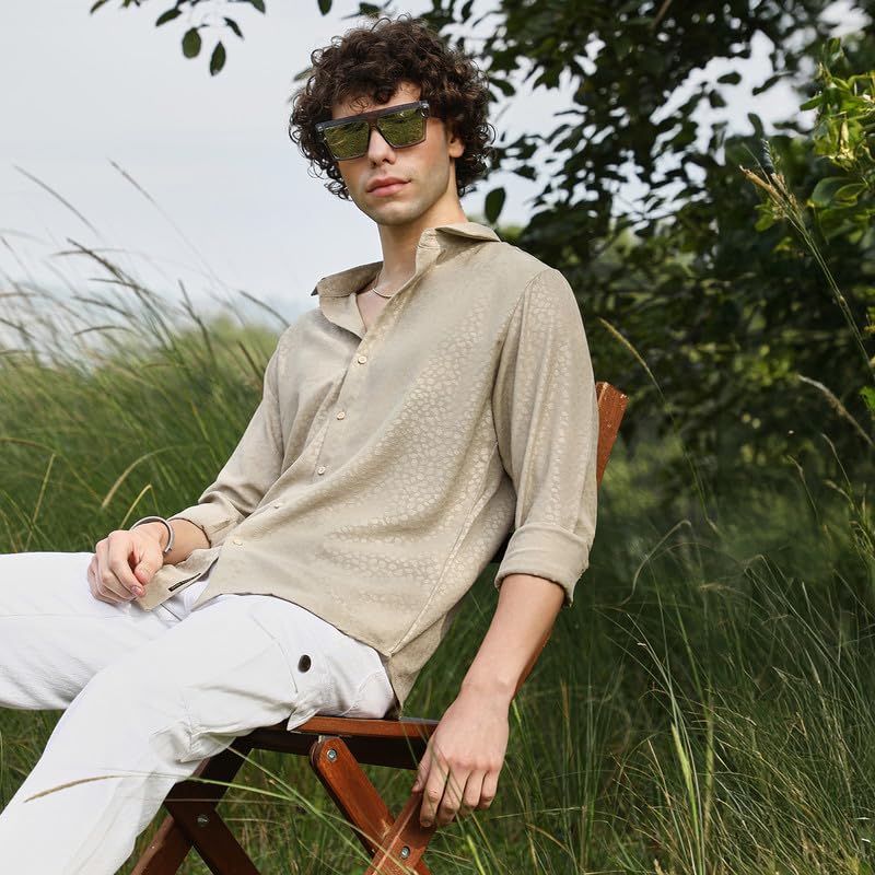 Image of CAHOOT Men's Shirt for Casual Wear | Spread Collar | Long Cuffed Sleeves | Button Closure | Shirt Crafted with Comfort Fit for Everyday Wear