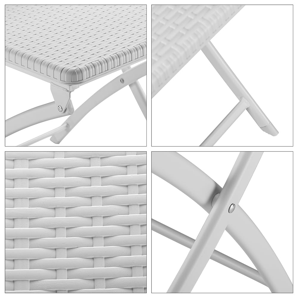 BAKAJI Set 2 Sedie Pieghevoli Salvaspazio Arredamento Esterno Giardino con Seduta e Schienale in Polyrattan e Struttura in Acciaio Design Moderno Dimensione 54 x 44,5 x 81 cm (Bianco)