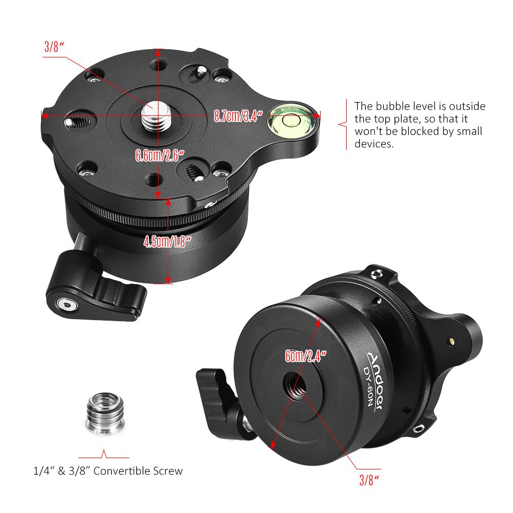 Andoer Base di livellamento per treppiede con livella a bolla offset, livellatore per treppiede per dslr
