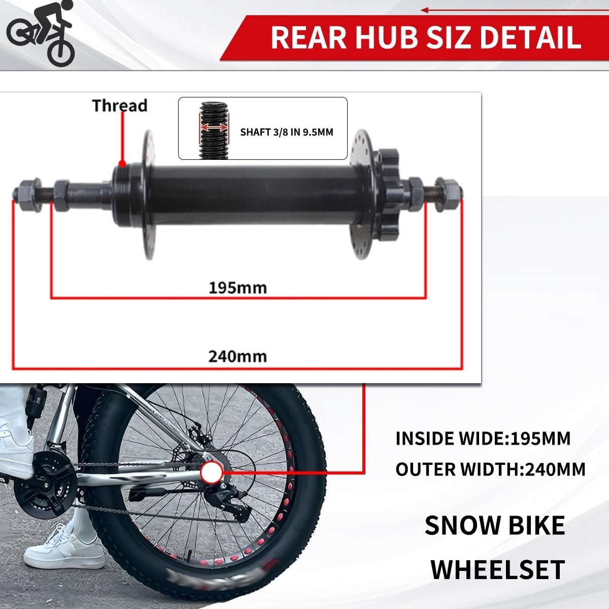 20/24/26X4.0" Fat Tire Bike Wheelset Aluminum Alloy Rim Disc Brake Threaded 36H Hub 135/195mm 14G Spokes for 7-10s Rotary Freewheel for Snow Beach Bike Wheels/E-Bike Front Wheel(LK,26in-Rear)
