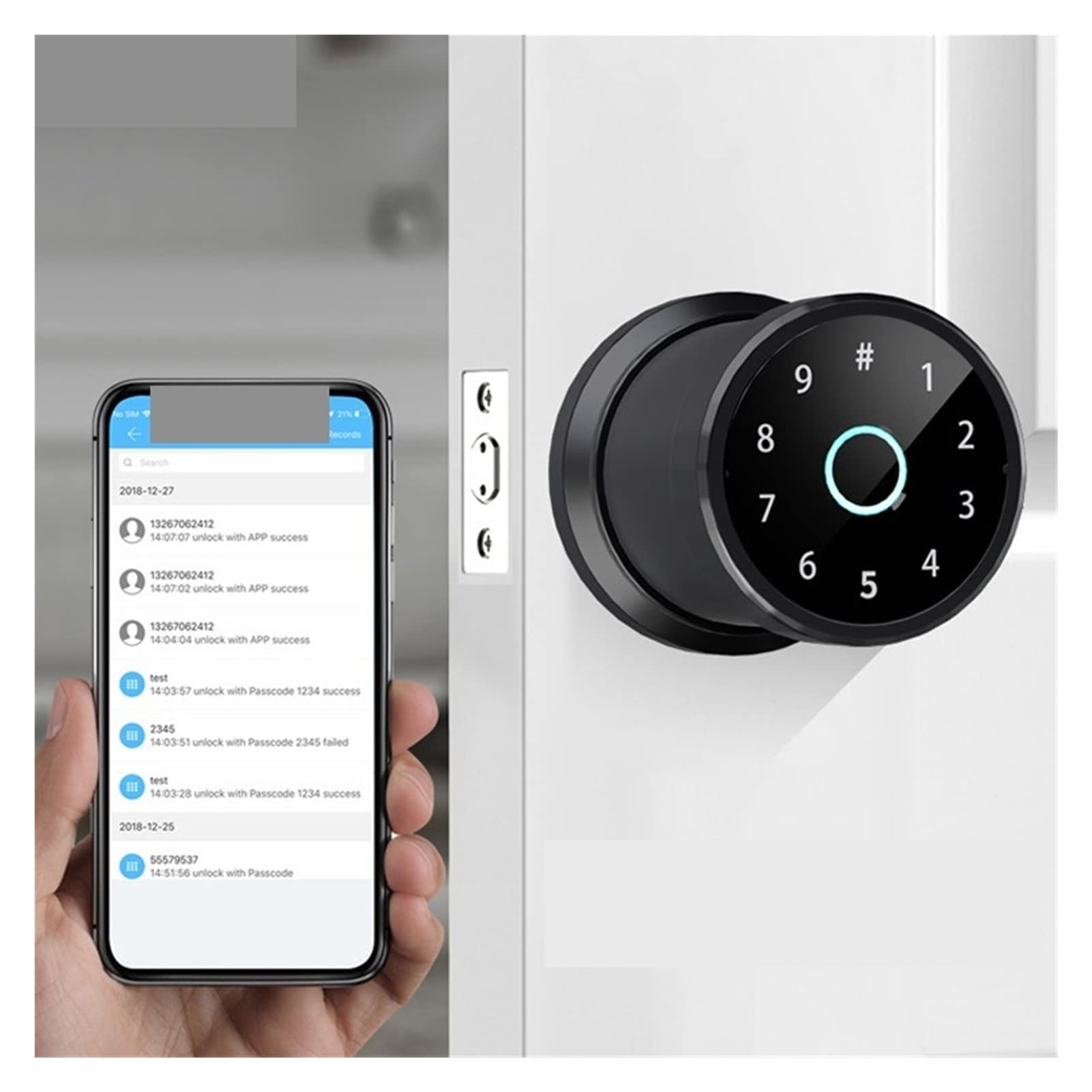 VChics Serratura intelligente per porte, Blocco elettronico for bluetooth intelligente for smartlife sferico interno interprint di blocco ingresso senza chiave