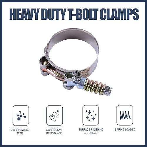 Miniatura 5 de Abrazaderas de perno en T, abrazadera de manguera intercooler de entrada turbo con resorte de acero inoxidable 77-85mm (3.03"-3.35")