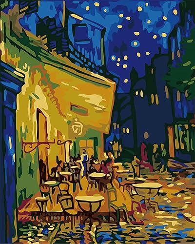 Miniatura 6 de YEESAM ART Pintura por números para adultos, pinturas famosas, casas en Auvers por Van Gogh 16 x 20 pulgadas, lienzo de lino acrílico, kit de