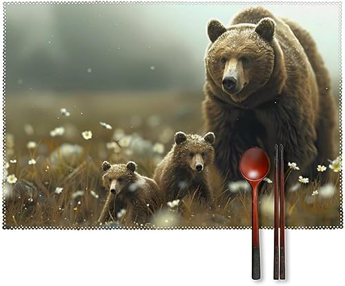 Bear Sow Near Moraine Creek Katmais National Park - Juego de 6 manteles individuales resistentes lavables para decoración de mesa de cena y fiesta