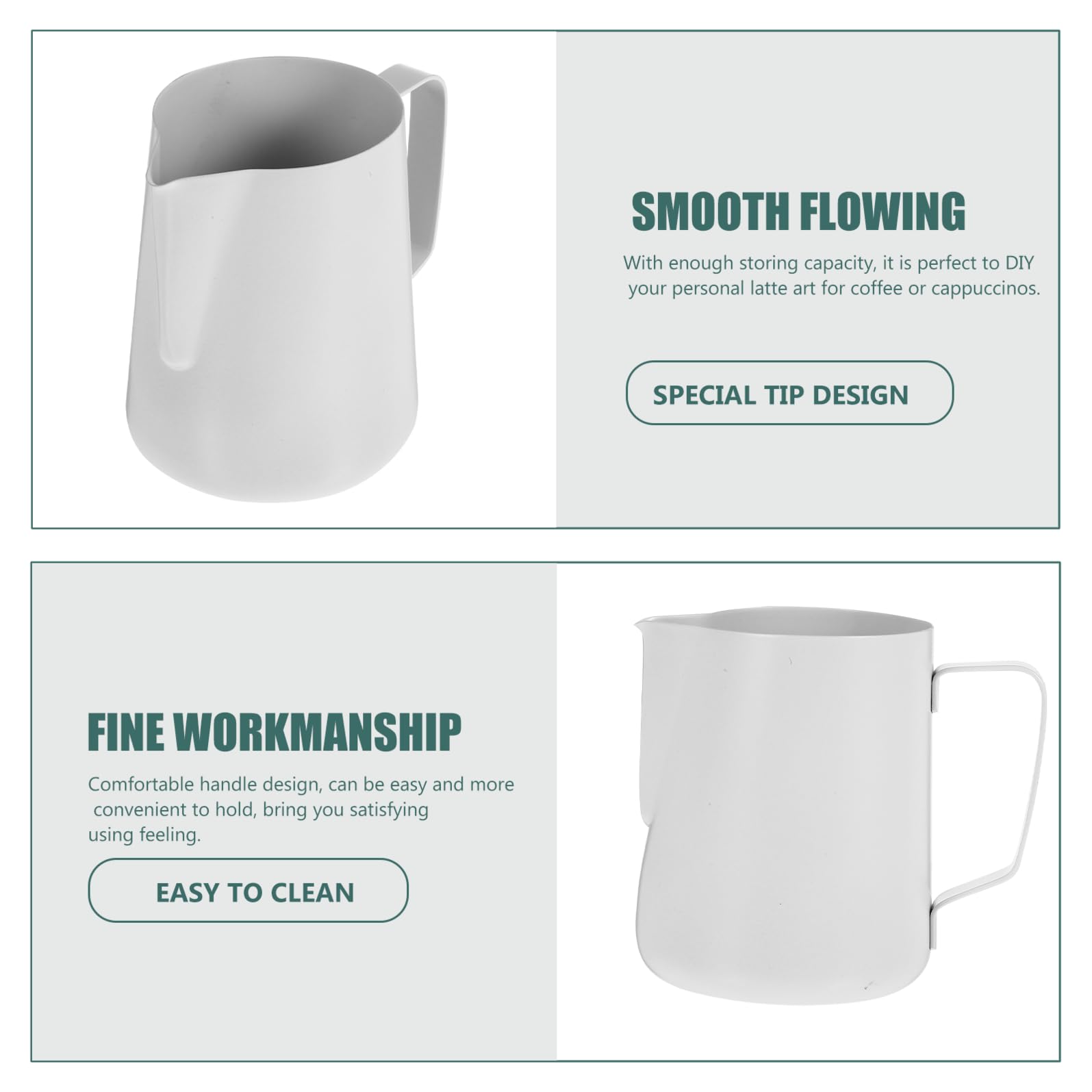 Jarra para Espumar Leche Acero Inoxidable Teflón Antideslizante Jarra para Café Latte con Fácil Vertido y Limpieza Ergonomía Cómoda Hogar y Cafeterías