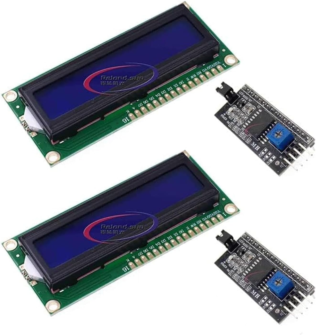 Reland Sun 2pair LCD1602 LCD HD44780 1602 16x2 Serial LCD Black Character Blue Backlight Display Board IIC PCF8574T I2C