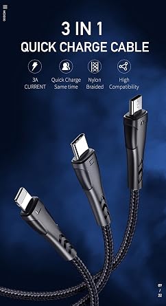mcdodo CA-6960 3in1 Lightning-Micro-Type-C Charging Cable 3A 1.2m Black