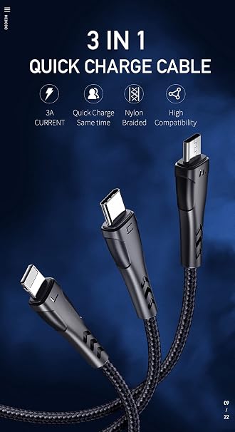 mcdodo CA-6960 3in1 Lightning-Micro-Type-C Charging Cable 3A 1.2m Black