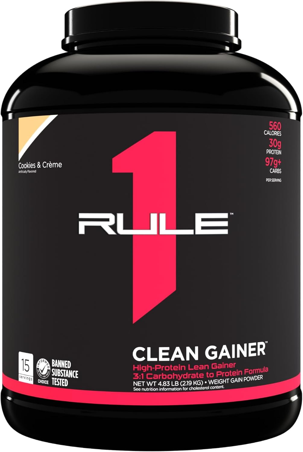Rule 1 R1 Clean Gainer, Cookies &amp; Creme - 4.83 Pounds - 30g of Complete Protein with 3:1 Carb-to-Protein Ratio - 15 Servings