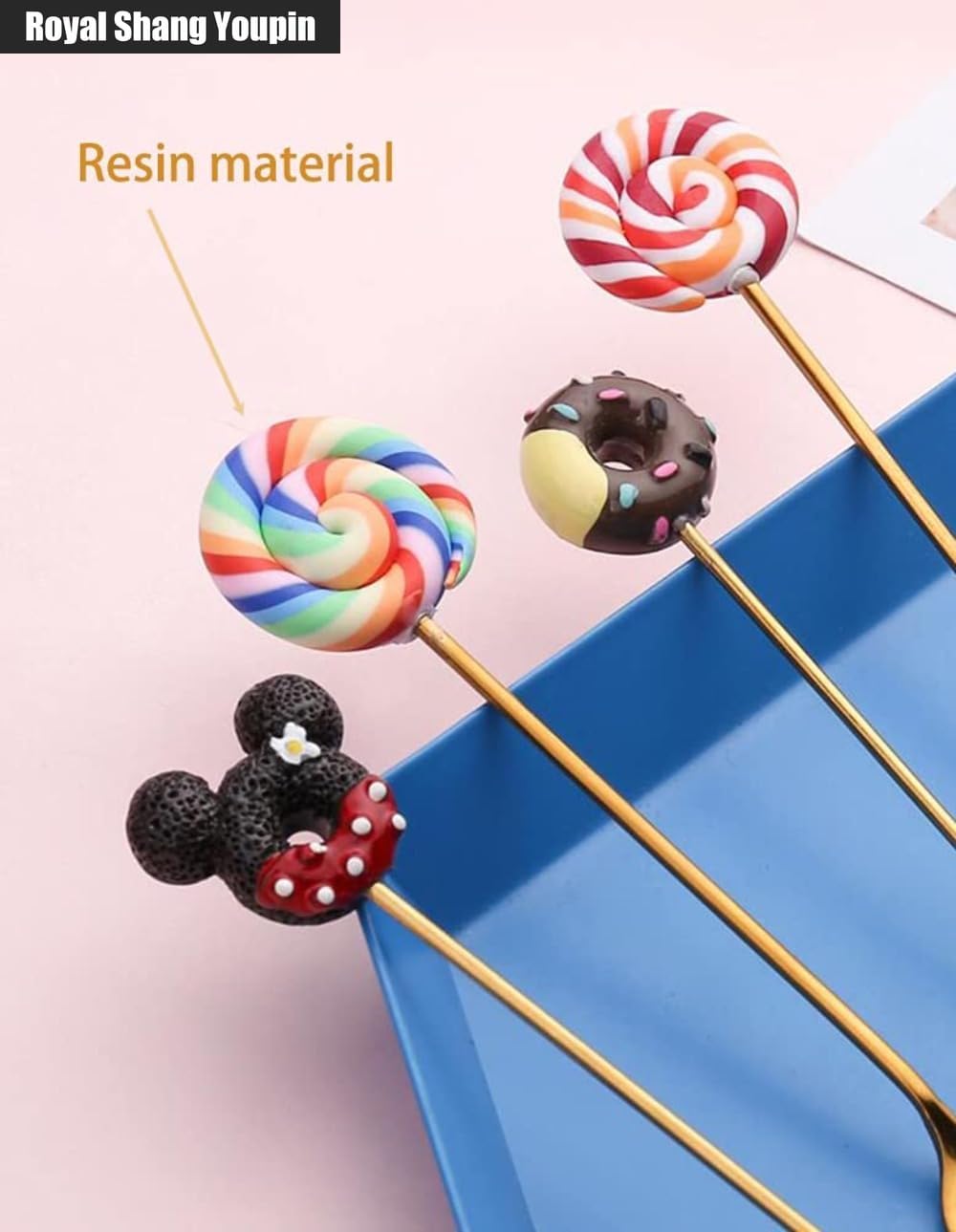 5.5in Mini Cute Cartoon Stainless Steel Coffee Dessert Spoon Children's Spoon Fruit Fork Dessert Cake Fork Teaspoon (Mashup 24 piece set,Gold)