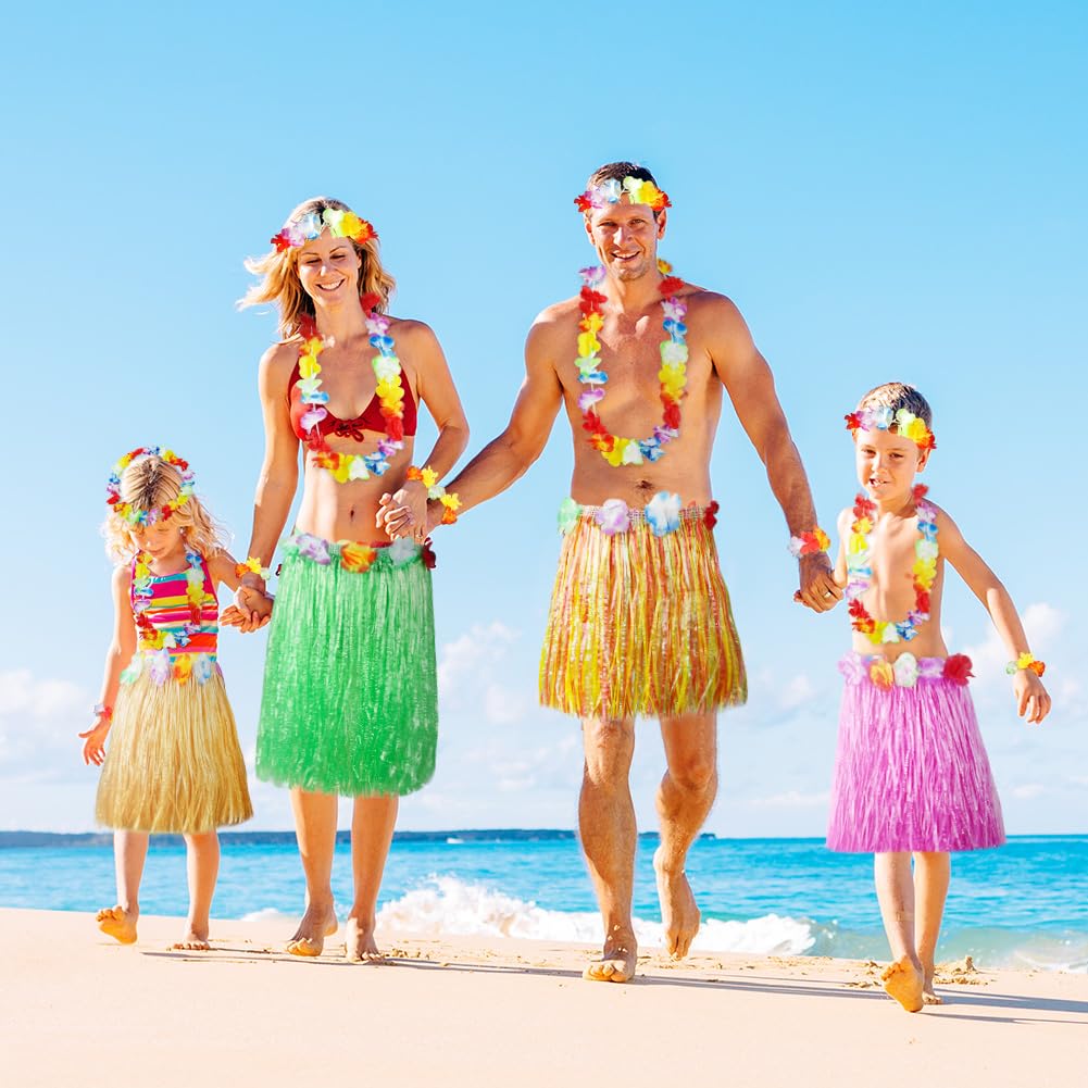 Aomig Hula Hawajska spódnica, 5 szt. Hawajska spódnica w kwiaty, kolorowe tropikalne kostiumy z wiązką, 40/60 cm Hawajskie kwiaty girlandy dla dzieci, dorosłych, kobiet letnia impreza na tropikalnej