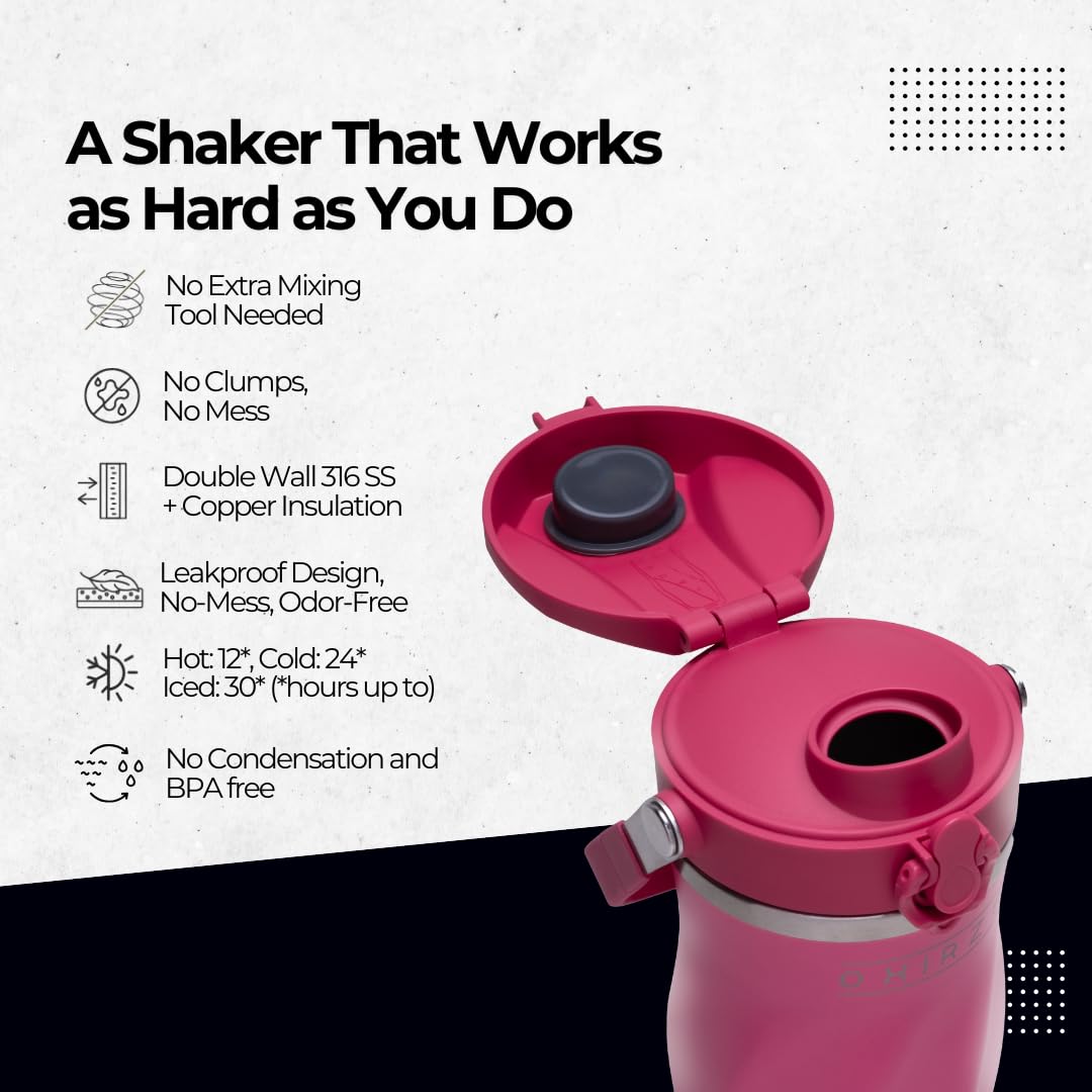 Shaker-Flasche für Proteinmischungen - Doppelwandiger Edelstahl, für Shakes, Wasser, Smoothies, Cocktails - auslaufsicher, 737.1 g, kupferisolierter Mixbecher, BPA-frei, kein Mixwerkzeug nötig