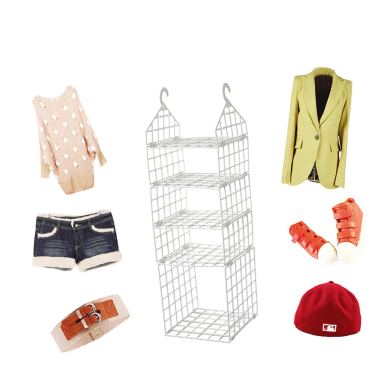 Veemoon Organizador PP Colgante Plegable de Plástico de Armario | Multicapas, una Grande y Tres Pequeñas, Diseño de Rejilla Apertura Ancha