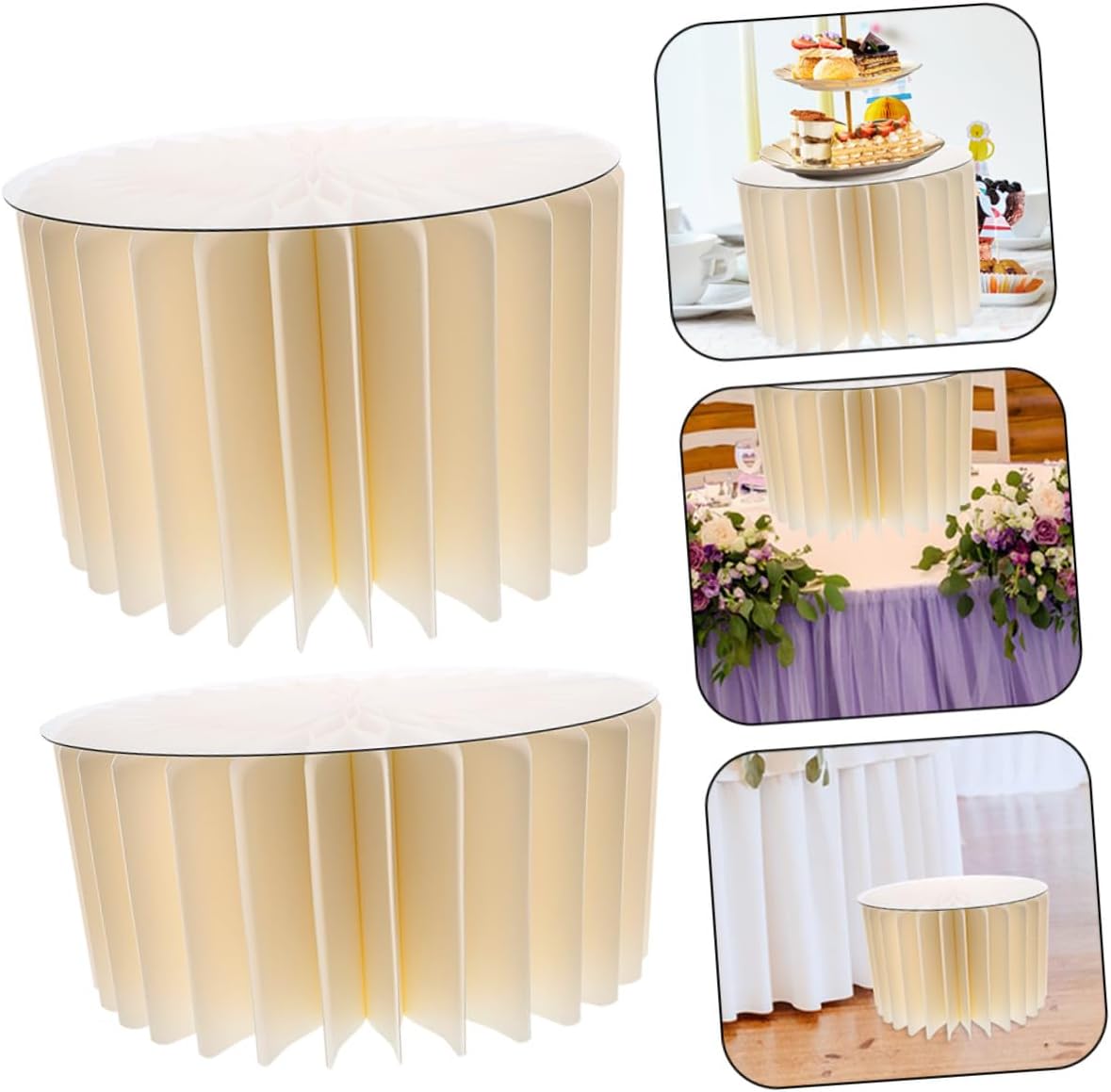 GALPADA 2pcs White Cylinder Pedestal Stands Foldable round Paper Columns for Party and Wedding Dessert Table Decoration, 30cm Diameter X 20cm 40cm Height