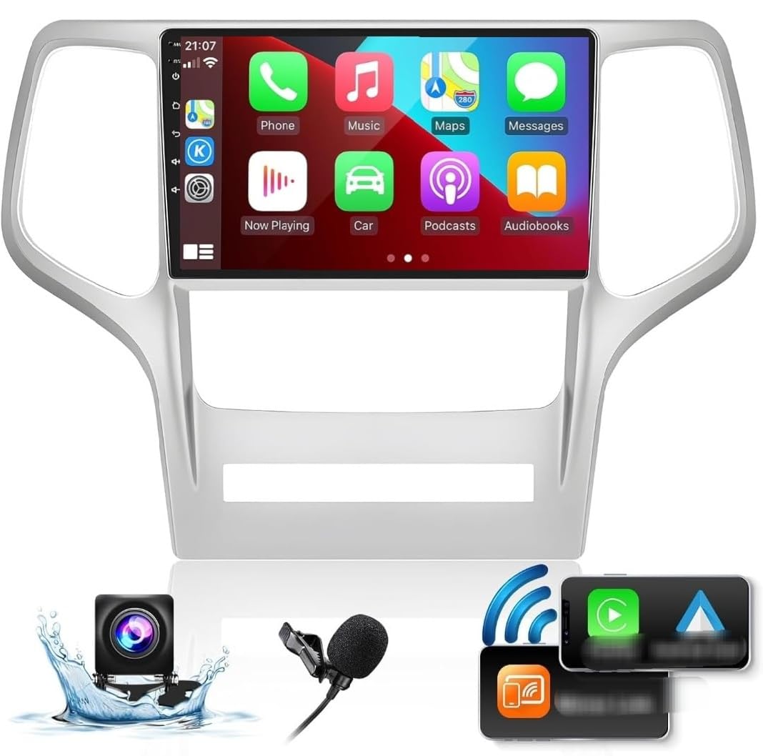 VIEREX Car Stereo For Jeep Grand Cherokee WK 2008-2013 4GB RAM with Wireless Apple Carplay&Android Auto,9 Inch Car Radio with Bluetooth WiFi GPS AHD Backup Camera Fast Interface