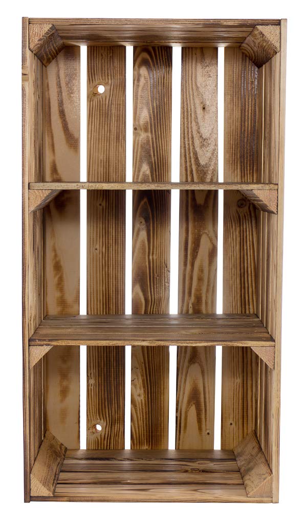 Geflammter Hochschrank mit 2 Böden 68x40x31cm Obstkisten Style Weinkisten in flambierter Optik