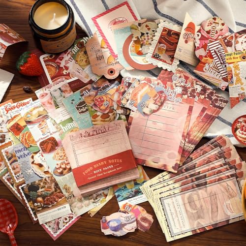 Image of VIBE VISTA Vintage Aesthetic Scrapbook Kit, 346 Pcs, A6 Grid Notebook, Washi, Envelopes, Scrapbook Papers, Folding Labels, Background Papers, Photo Frames, Calendar Stickers, Stickers (Food Diary)