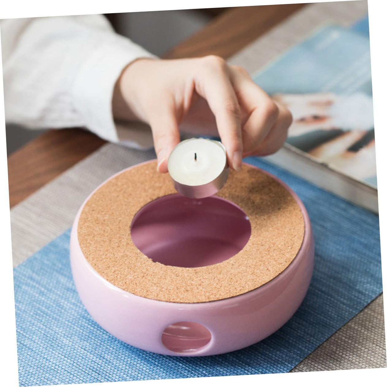 Ipetboom Ceramic Teapot Warmer Base Pink Heater with Candle Holder Practical Heating Stand for Living Office Tea House Shop Use