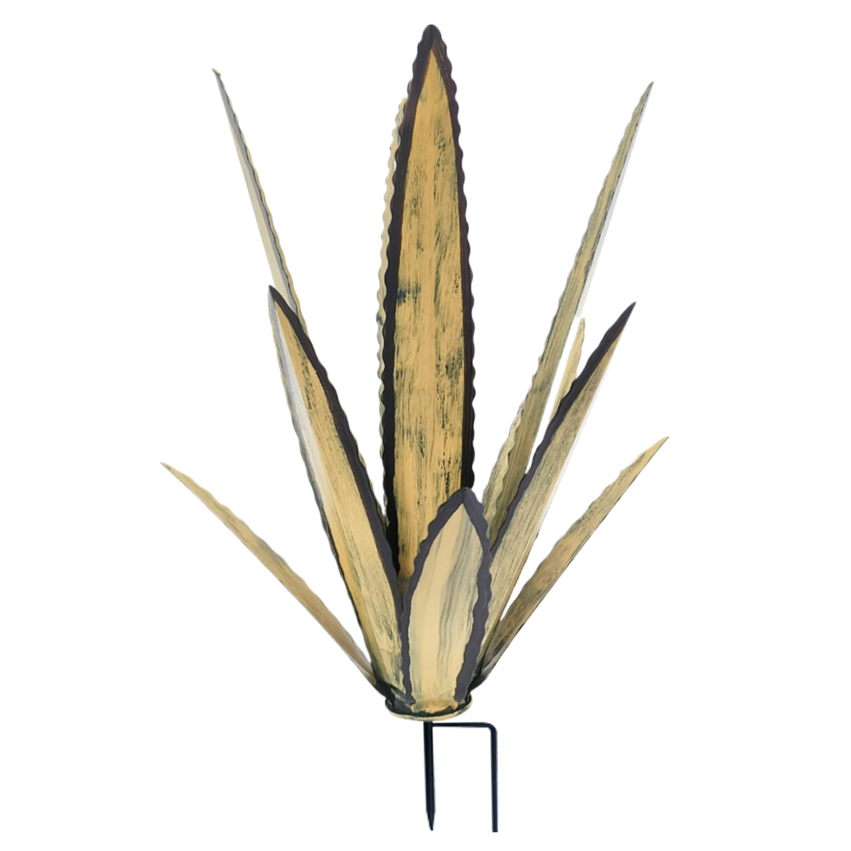 CAKEEYUM Metal Agave Plants Outdoor Decor with Stake Rustic Metal Cactus Yard Art Waterproof Yard Sculpture Outdoor for Garden Patio Lawn Home Decor Apricot Small