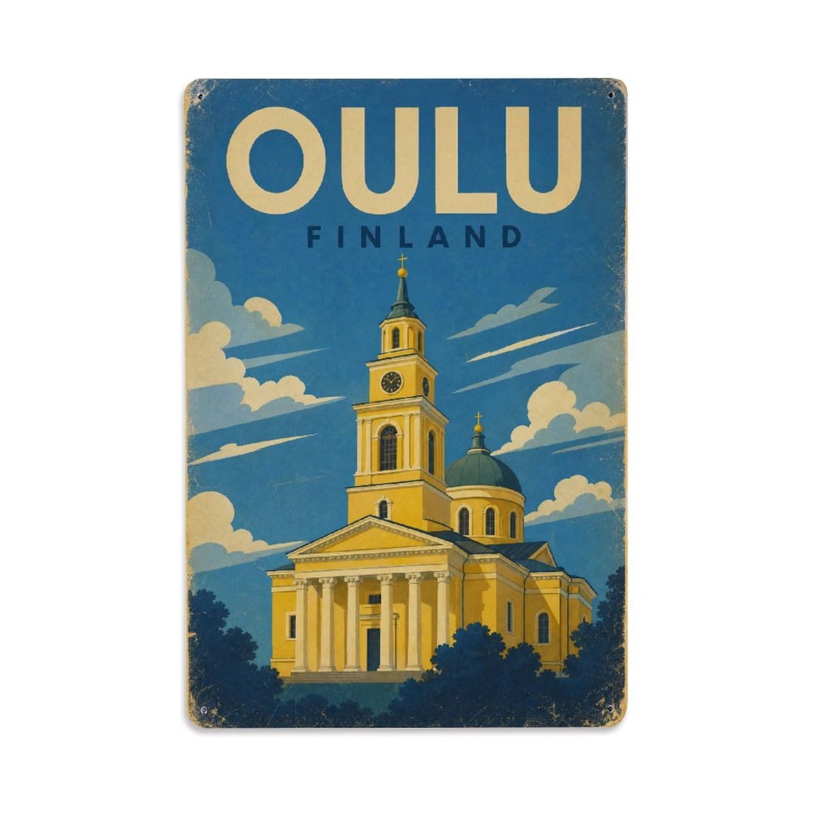 Travel Vintage Finland Oulu Metal Tin Sign Plaque Wall Decor for Cafe, Club Bar, Office, Garden Metal Poster 8x12Inch