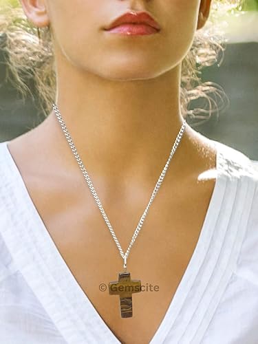 Miniatura 6 de Dije de cruz de piedras preciosas con cadena de 24 pulgadas + bolsa de cristal curativo de moda, hecho a mano, para hombres y mujeres, dijes de