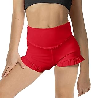 rrhss Shorts atléticos femininos com babados de cintura alta para ioga e dança shorts confortáveis para ginástica