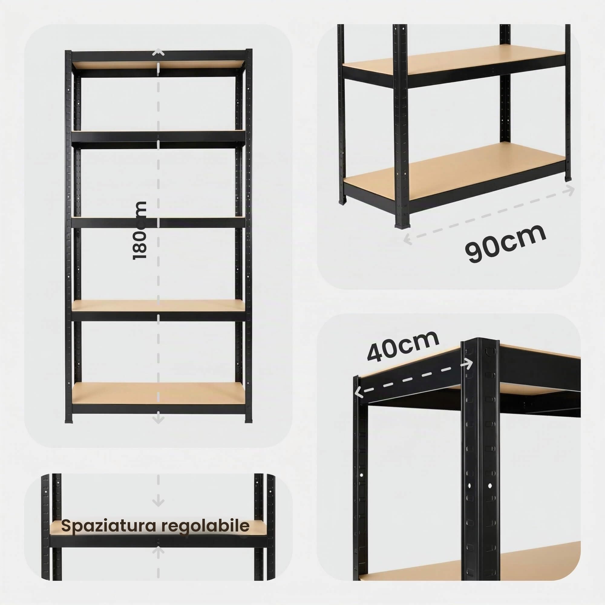 AREBOS Set di 3 scaffali per carichi pesanti Combinazione di scaffali ad angolo | Capacità di carico fino a 875 kg | Montaggio con sistema a innesto | Robusta struttura in metallo | Nero