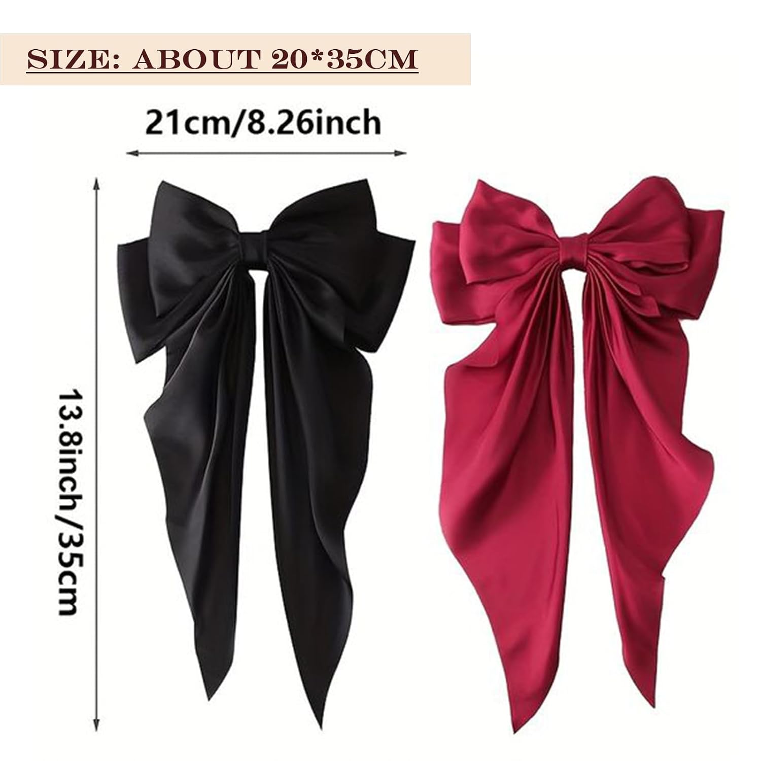 Silky Satin Oversized Long-tail Bow Clip, Large Black Hair Bow for Women Girl, Hair Accessories with Long Tail, 1Pcs