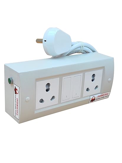 INDRICO 16 Amp Electric Extension Board for Heavy Duty with Individual Switches PVC White Pack of 1 3000W (2 Meter 2.5 MM Cable)