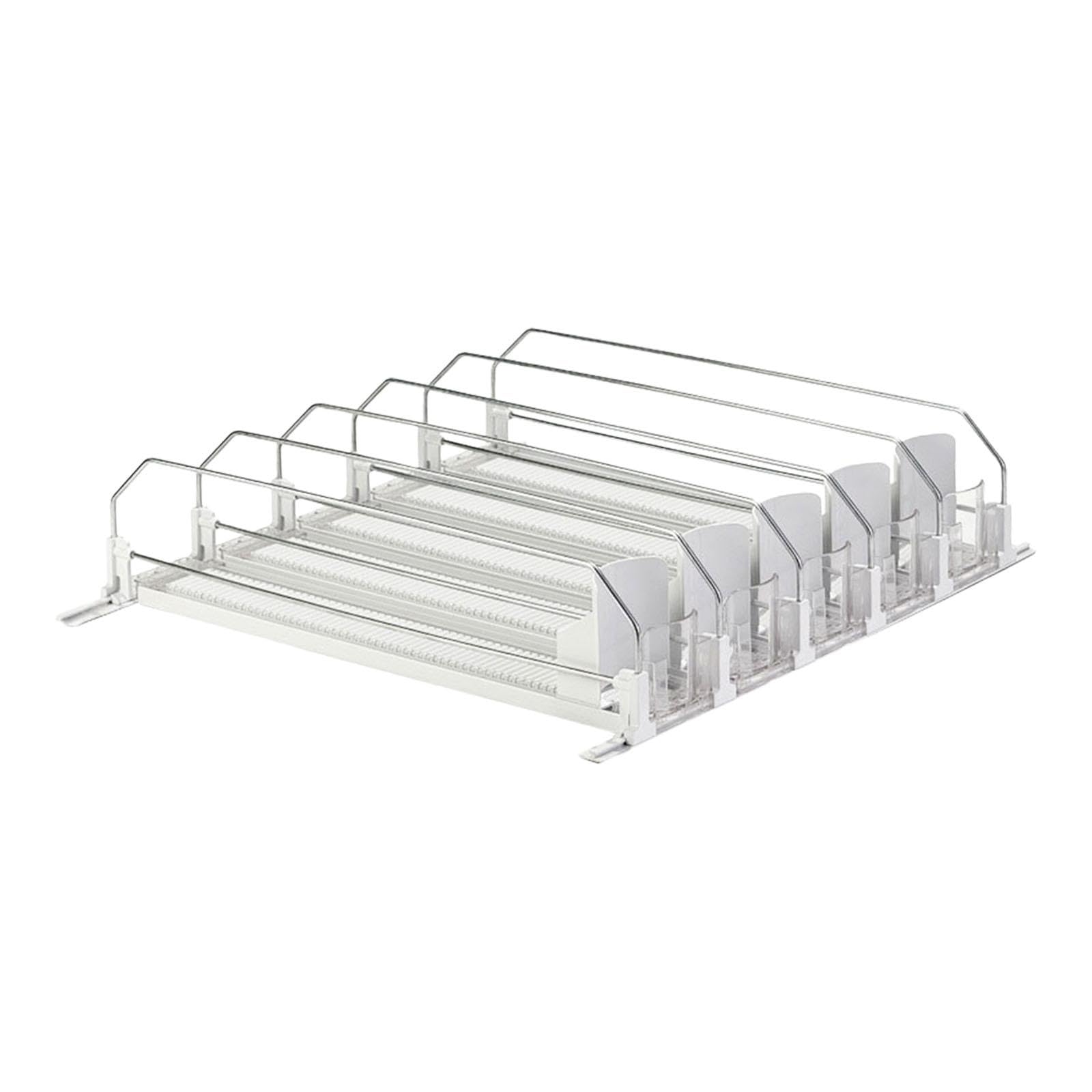 Organizador de Bebidas con Pusher Automático Dispensador Apilable de Latas Estante de Botellas para Frigorífico Soporte Muelle Fácil de Montar Y Limpi, 5 hileras Blancas, Individual