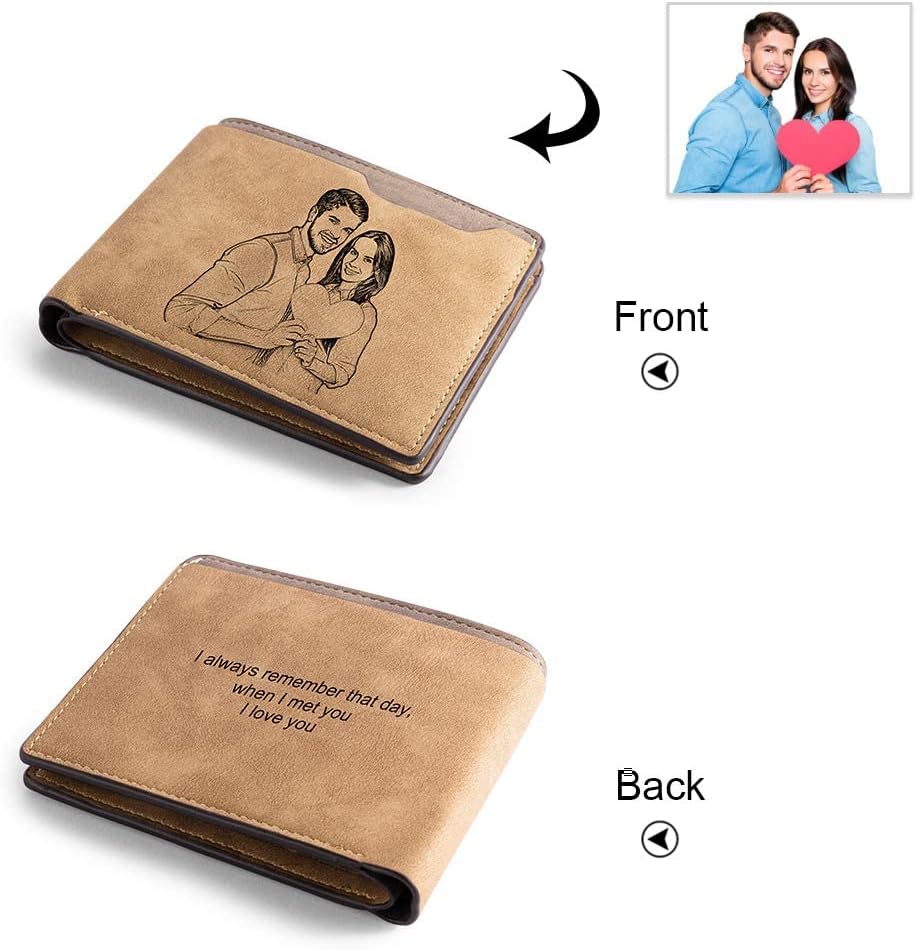 Personalized Wallet for Men Bifold Wallet Engraved Photo Text Custom Leather Wallets Gift for Men Father Husband Dad Son BF Uncle Friend