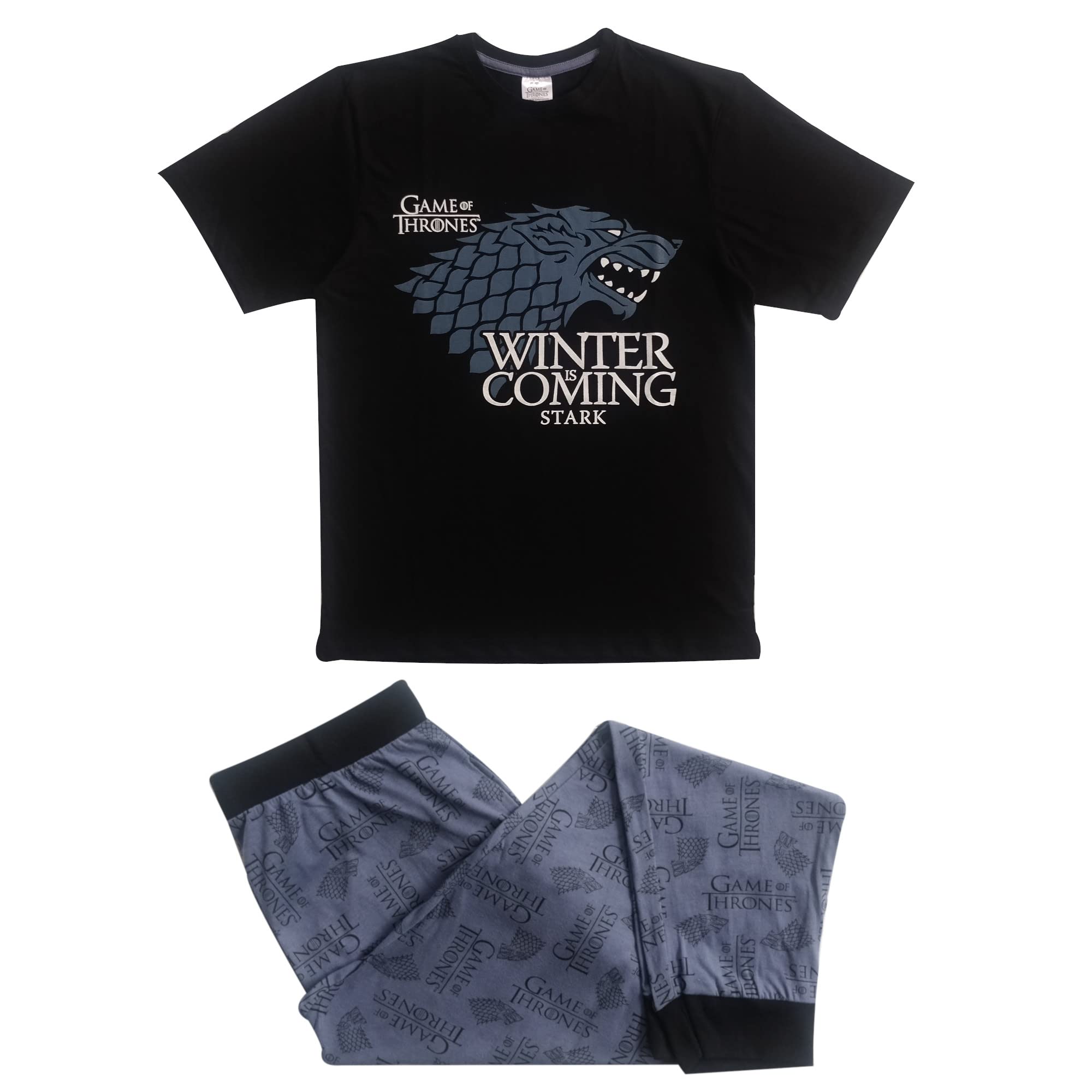 TDP Textiles Mens/Boys Official Game Of Thrones Winter Is Coming Stark Pyjama Set/Pyjamas Size S-XL, Multi