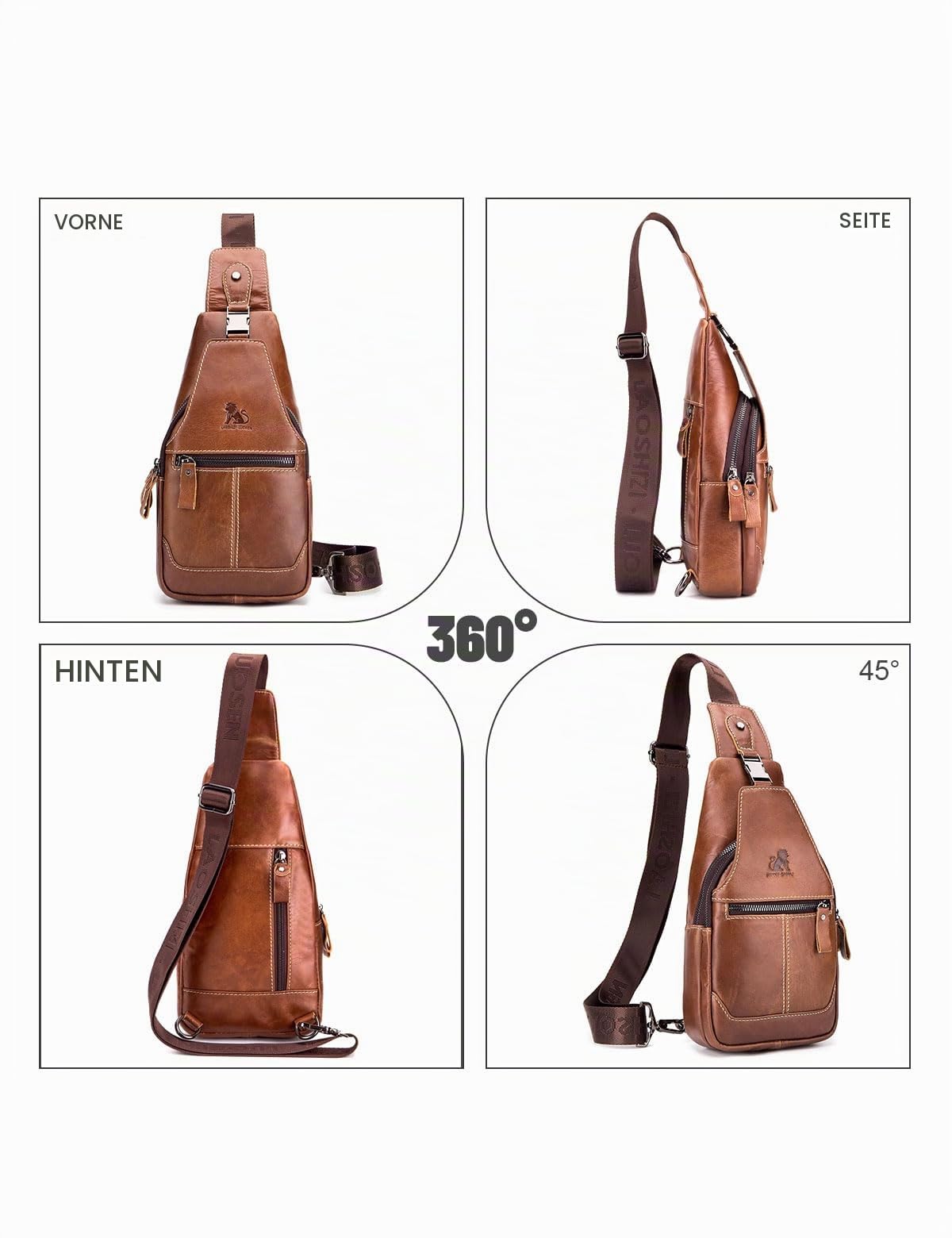 Herren Brusttasche aus PU-Leder - Wasserdichte Crossbody Umhängetasche für Handy, Casual & Outdoor Aktivitäten wie Wandern und Radfahren, braun