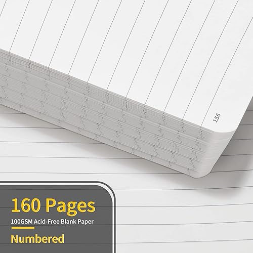 Miniatura 6 de Annecy - Libreta de rayas tipo diario, diario de cuero de tapa dura para mujeres y hombres, 160 páginas numeradas, tamaño mediano de 5.5" x 8.25",