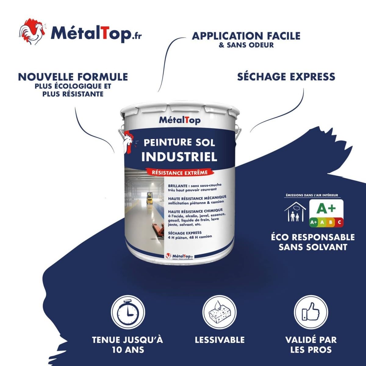 Metaltop - Peinture Sol Industriel - Gris anthracite - RAL 7016-5 L - Protection très haute résistance pour sols en béton et ciment