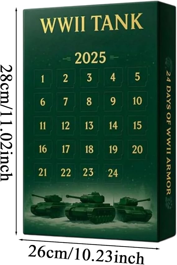 Christmas Tank Advent Calendars 2026, 24 Days Realistic Tank Ornament Countdown Calendar, 2D Acrylic Tanks Ornaments, For Tree Decor