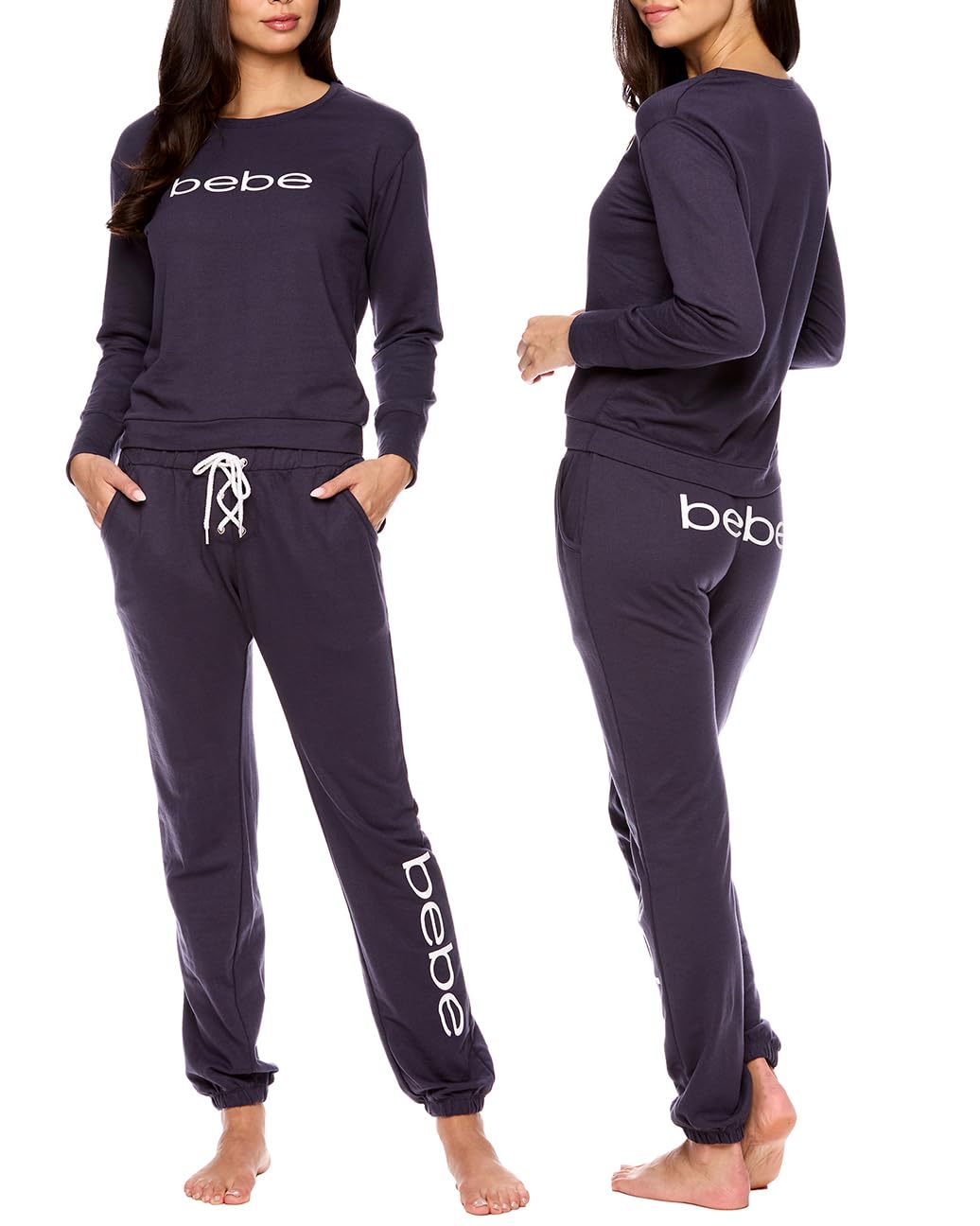bebeWomens Pajama Sets - French Terry Pajamas Long Sleeve Pullover Top and PJ Pants with Pockets - Sleepwear for Women