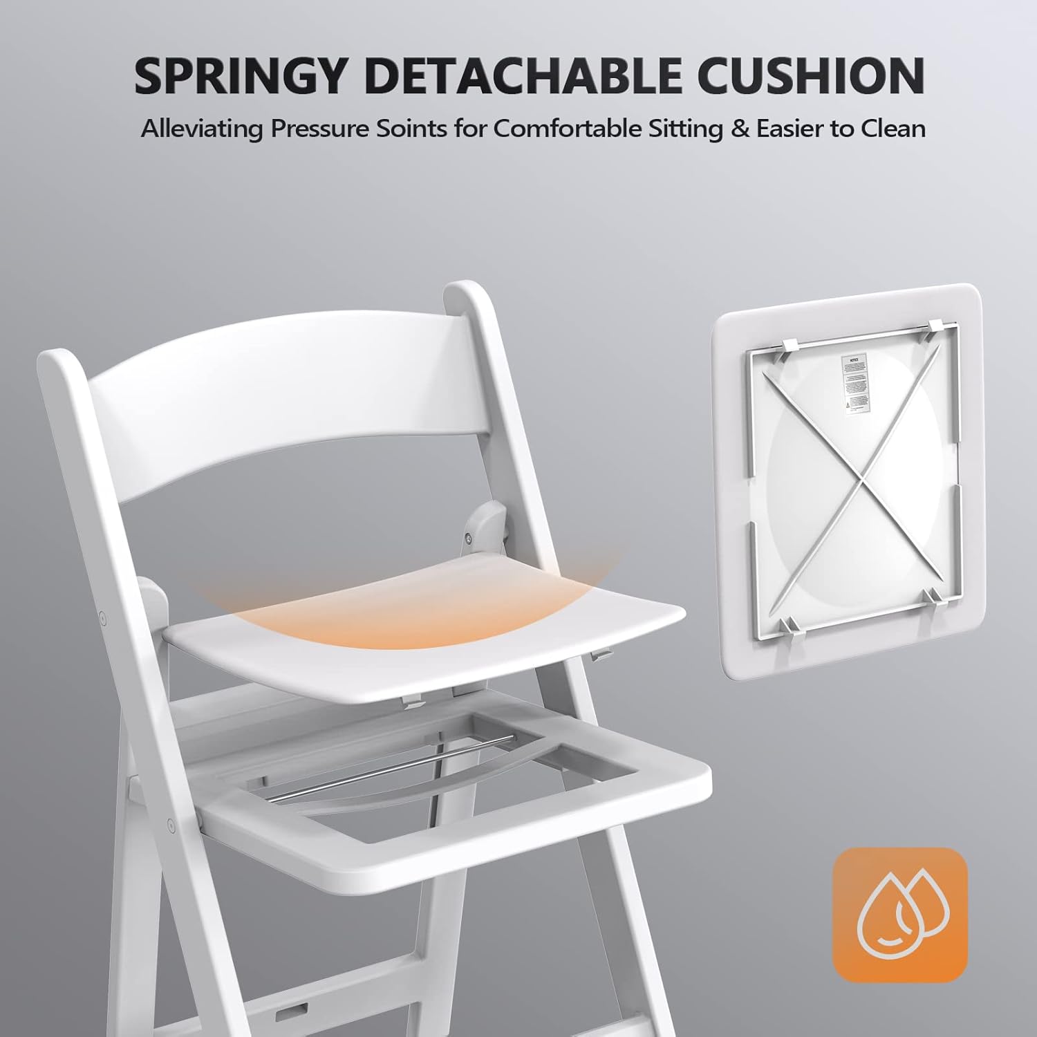 Image demonstrating the springy detachable cushion of the VINGLI folding chair