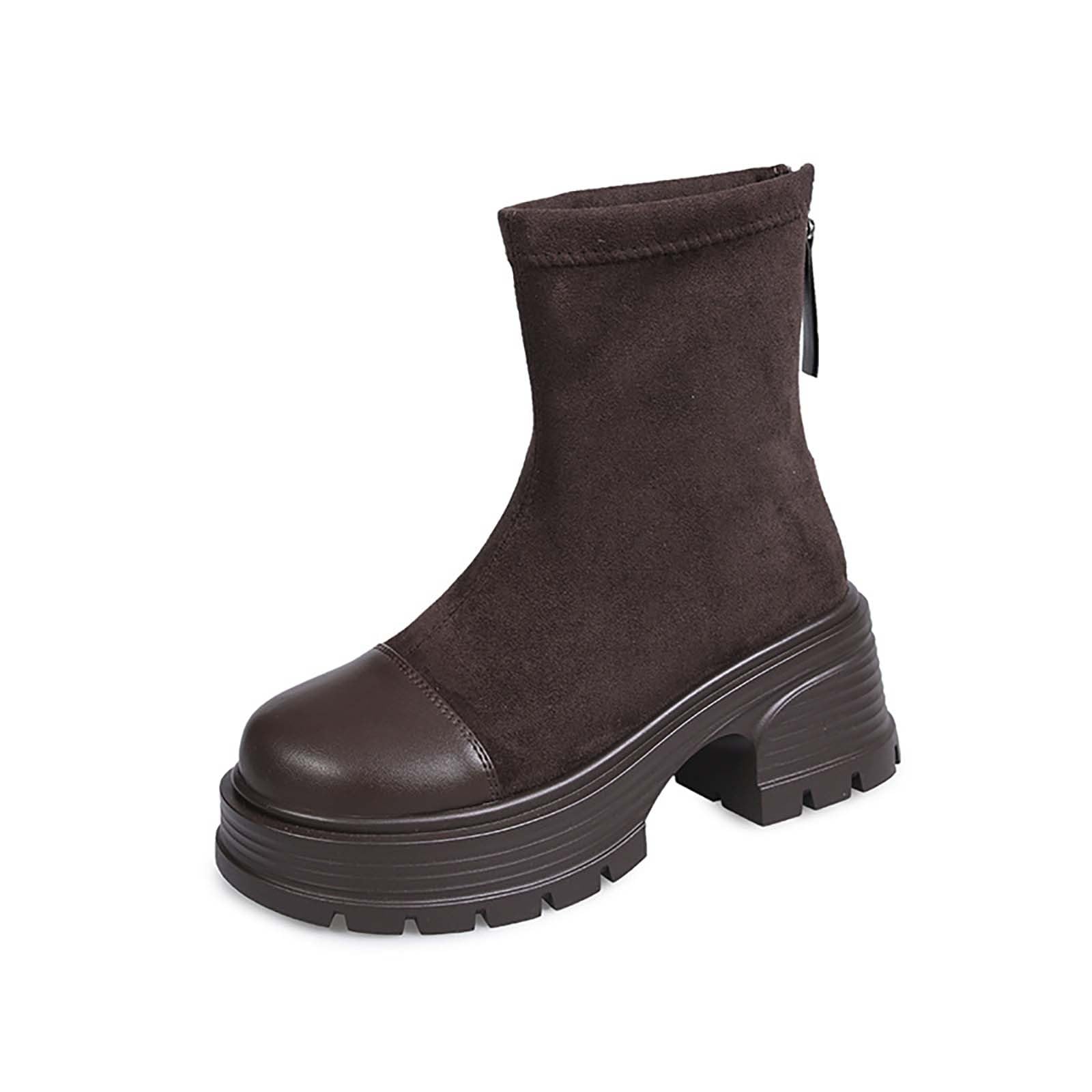 Stivaletti da equitazione da donna con calda imbottitura, impermeabili, in pelle scamosciata, con plateau e plateau, eleganti stivaletti Chelsea con chiusura a strappo, con punta tonda, colore marrone