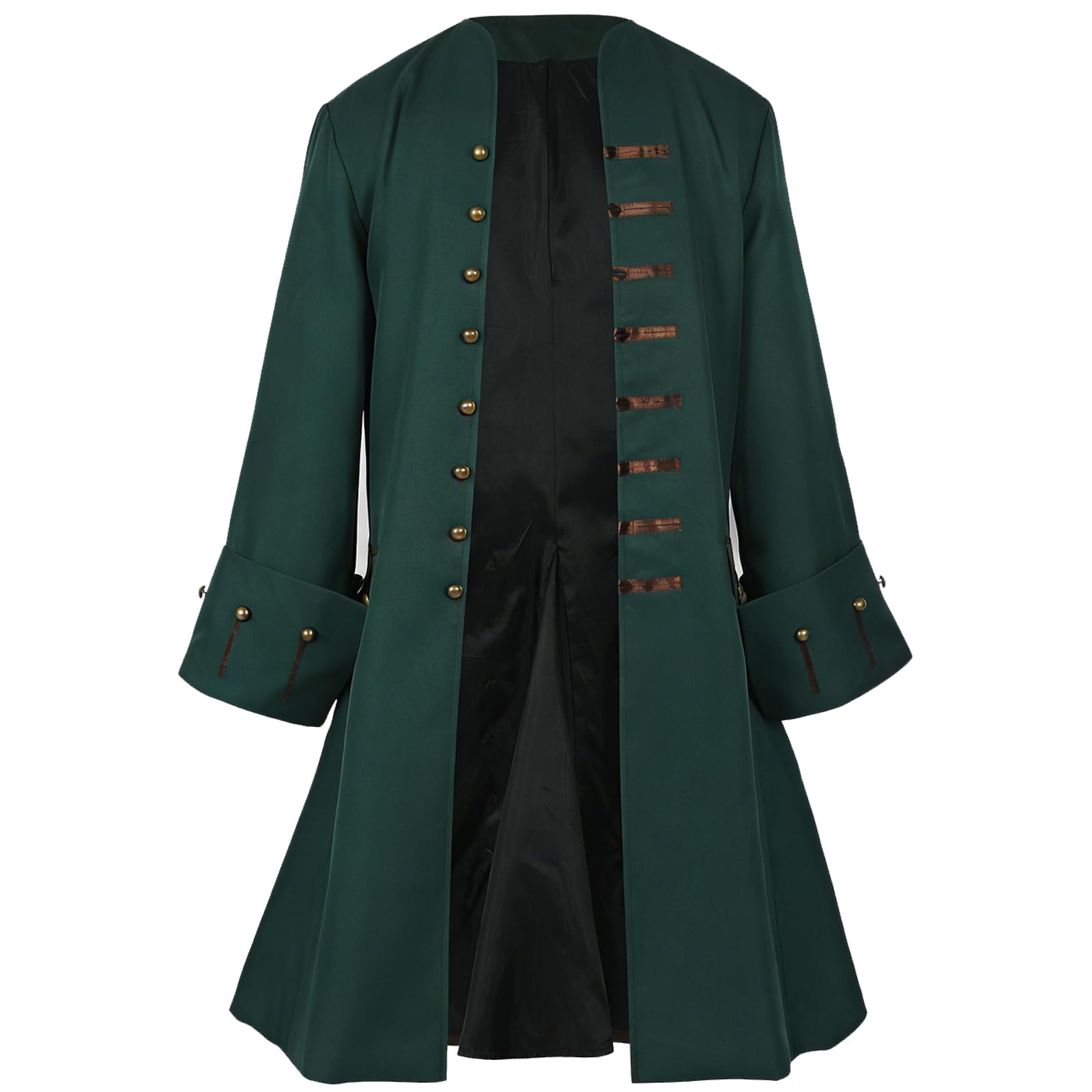 Men Pirate Coat Jacket Costume Medieval Steampunk Vintage Frock Tailcoat Halloween Pirate Cosplay, Green, L