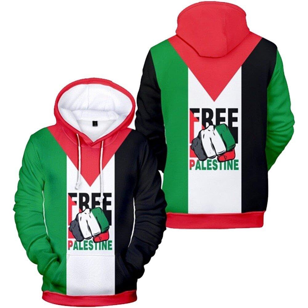 Wudaizhi Men's As Shown Palestine Flag Hoodie Wo Free Palestine Pullover Sweatshirt Long Sleeves Hoodie Sweatshirts For Adult Causal Fashion