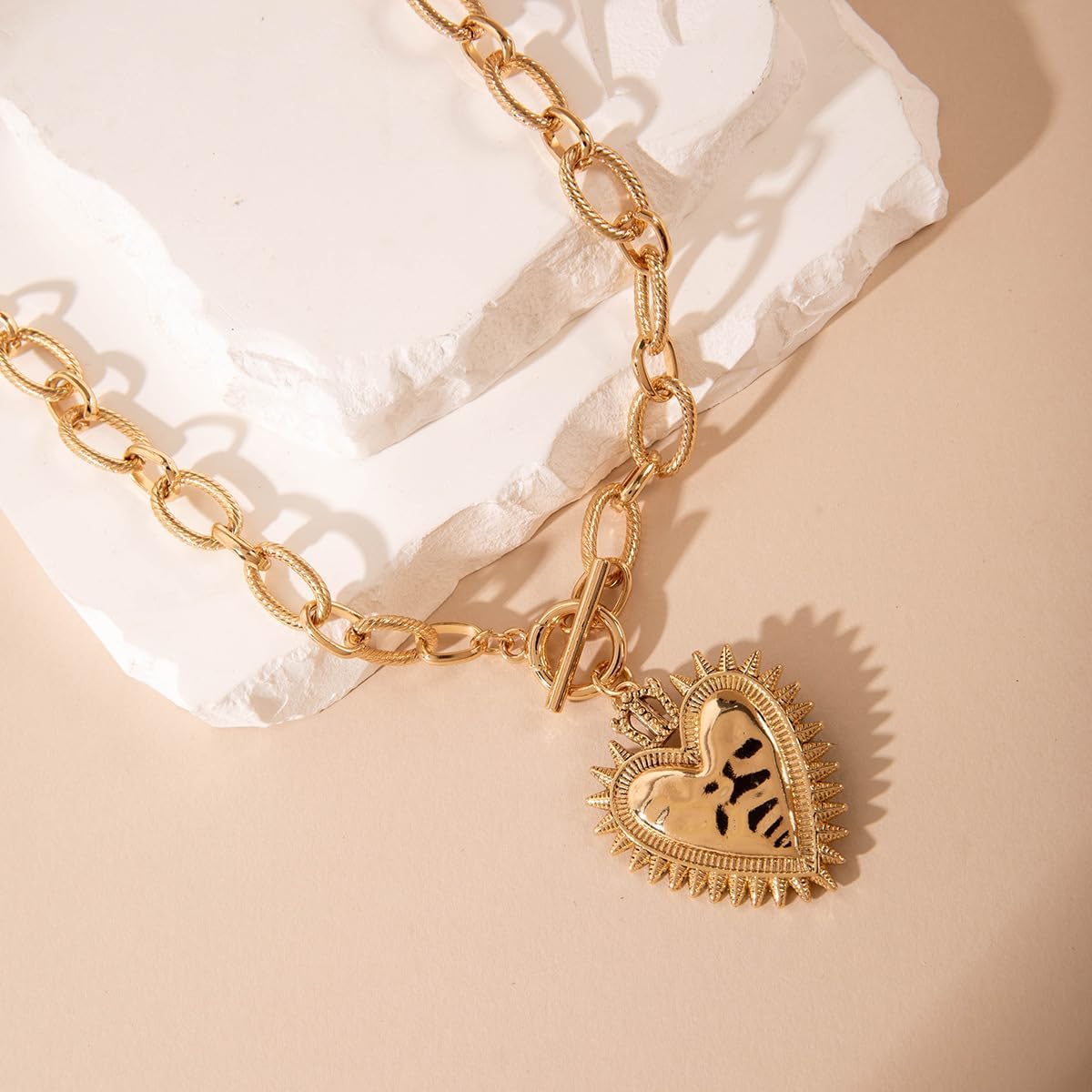 Charm Chunky Sun Heart Necklace 18K Gold Plating Toggle Accessories Womens Jewelry Gifts - Image 4