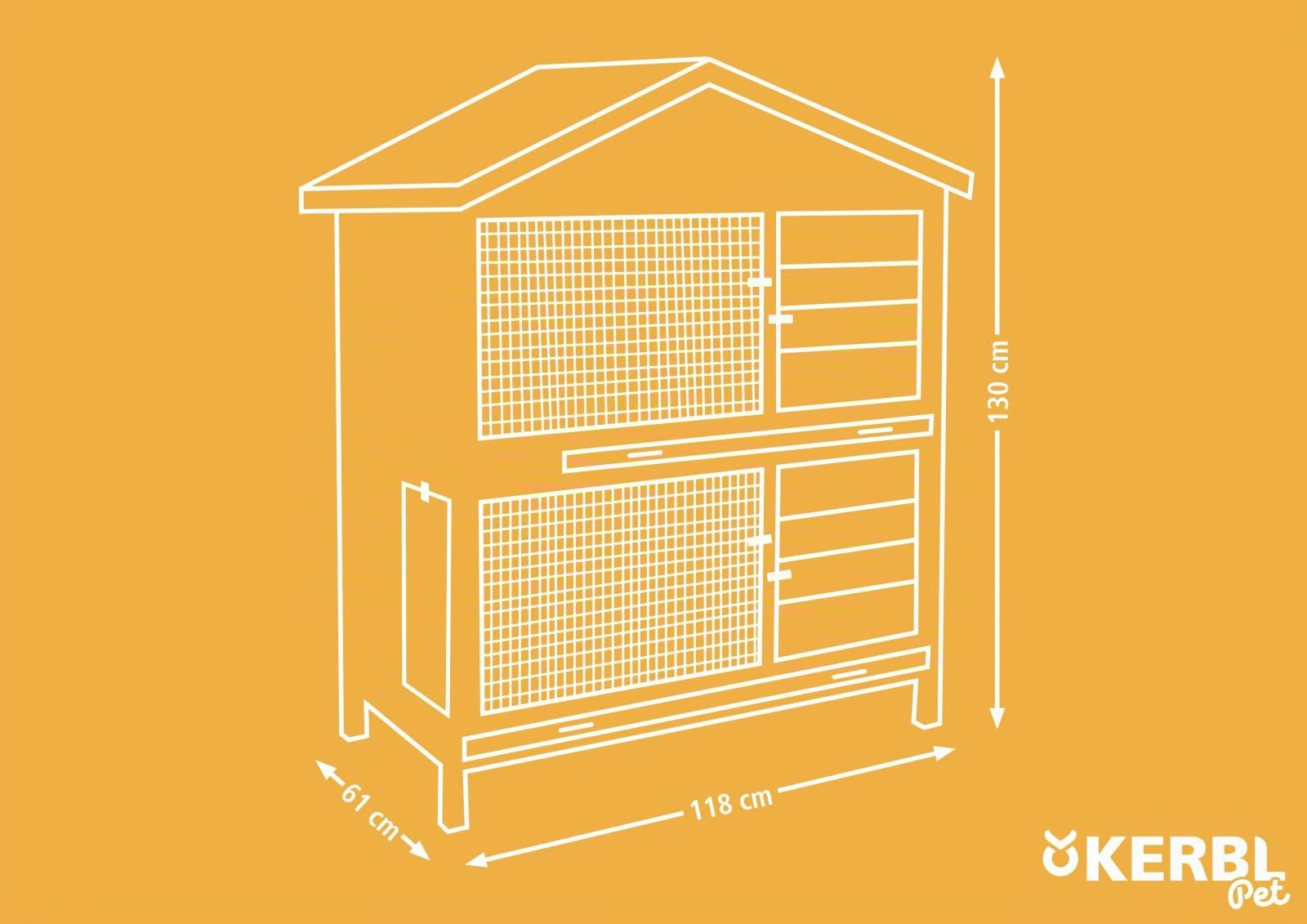 Kerbl Pet Nagerhaus Appartement Pro, 118x61x130 cm, Stall, Holz mit Holzschutzfarbe lasiert, Hasen, Nager, 5 cm hohe Ausziehwanne, wetterfestes Dach