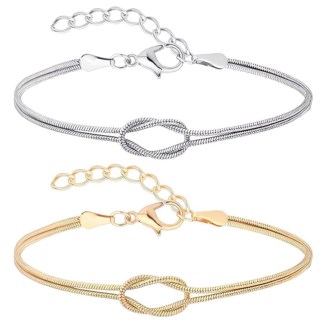 KIASRZN Pulseras infinitas de cadena de serpiente con nudo de amor para mujer, pulsera de cadena de serpiente para mujer, pulsera de nudo de amor, pulsera de cadena de serpiente de amistad