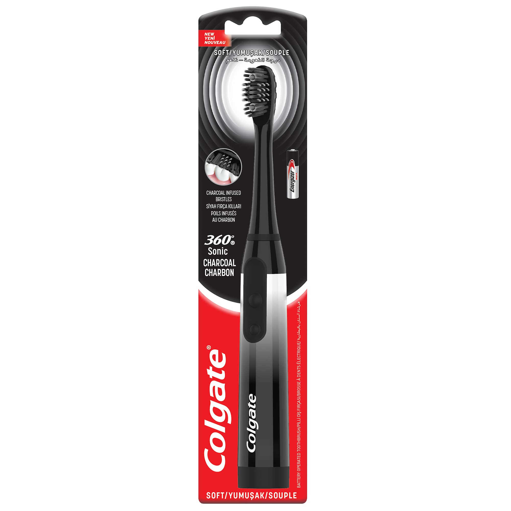 360 Sonic Battery Toothbrush Charcoal Infused Soft Power Toothbrush 1pk