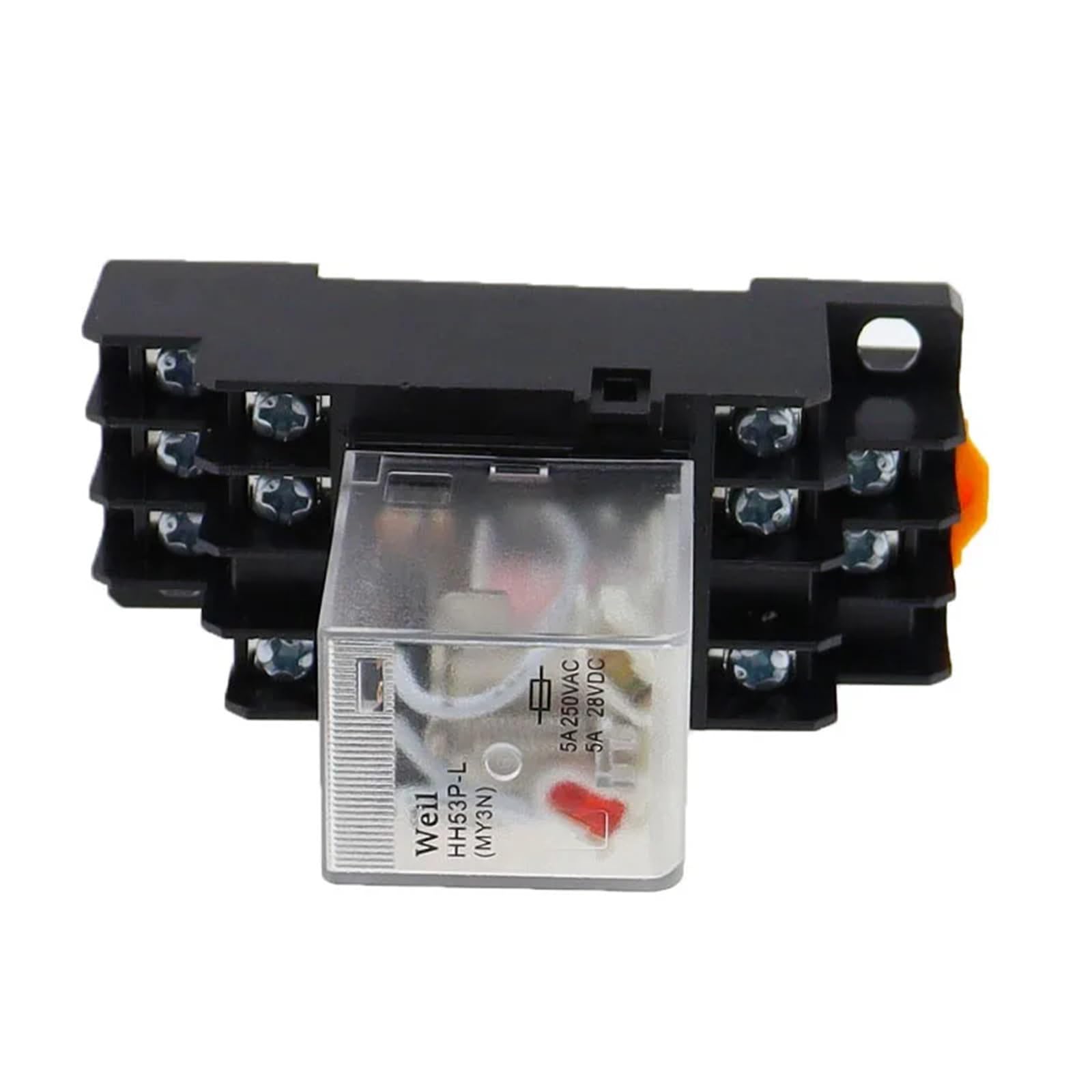 Zestaw 10 przekaźników elektromagnetycznych HH53P MY3NJ z podstawą 11-pinową 3 NA/3 NC 5 A 110/220V AC 12/24V DC biały (AC110V)